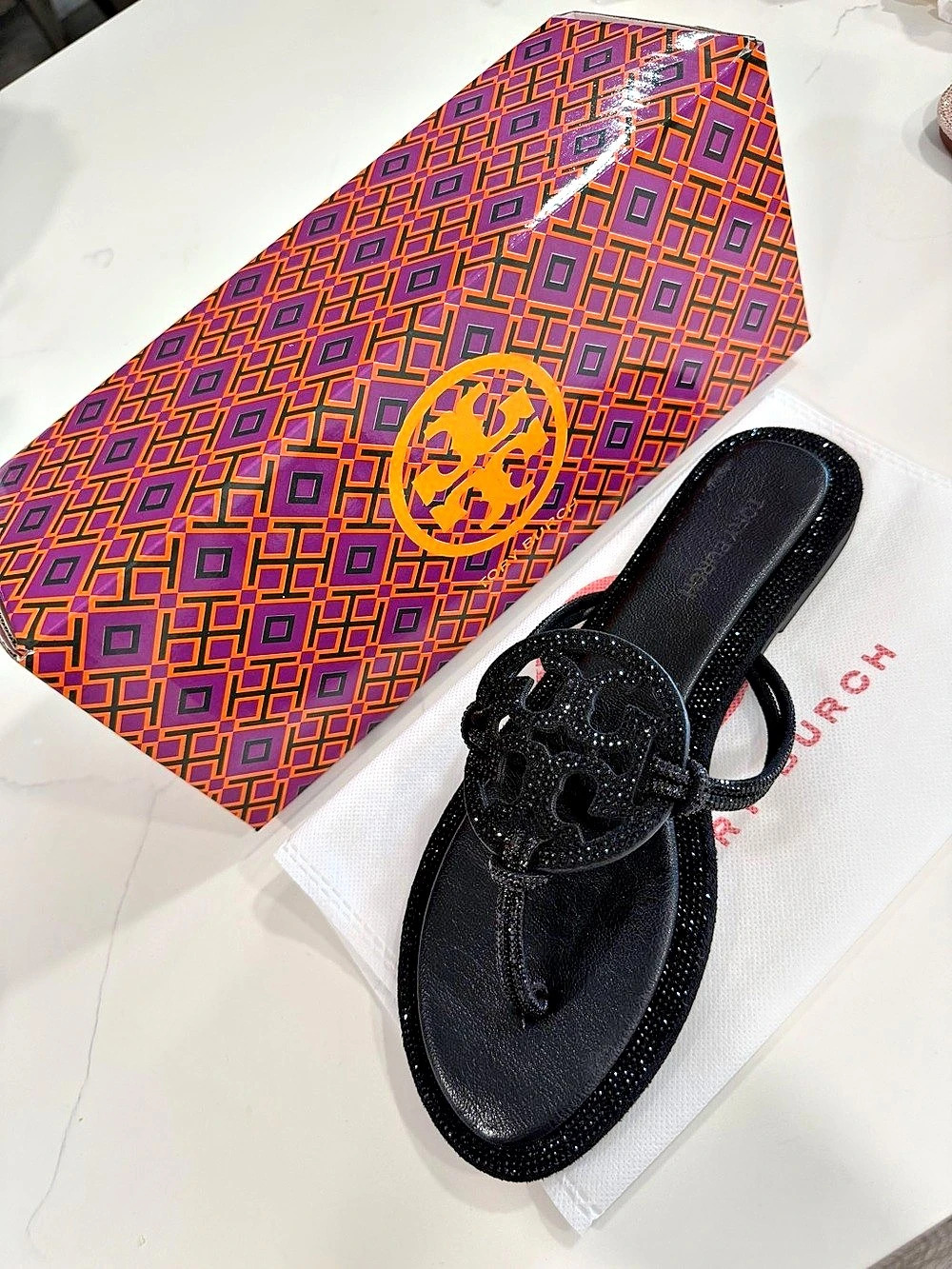 Tory Burch Miller Pavé Thong Sandal Black & Red
